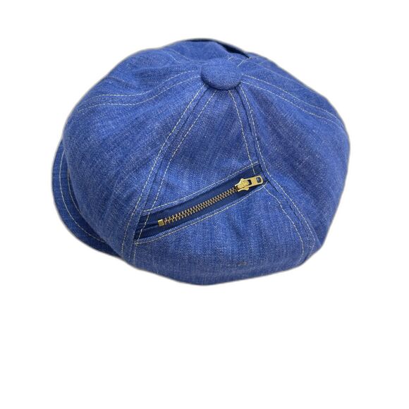 Vintage 1970s Paperboy Hat Blue Denim Pocket Zipper UNION MADE Newsboy - Picture 7 of 12